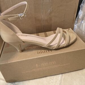 Women's Tan Strappy Dress Casual Heels Sandals Office Wedding Prom Shoes 11